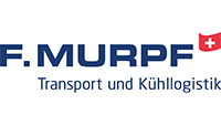 Logo F. Murpf Transport und Kühllogistik in dunkelblauer Schrift, oben rechts Schweizer Fahne