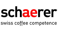 Logo Schaerer: ae rote Schrift der Rest schwarze Schrift. unten in grau: Swiss coffee competence